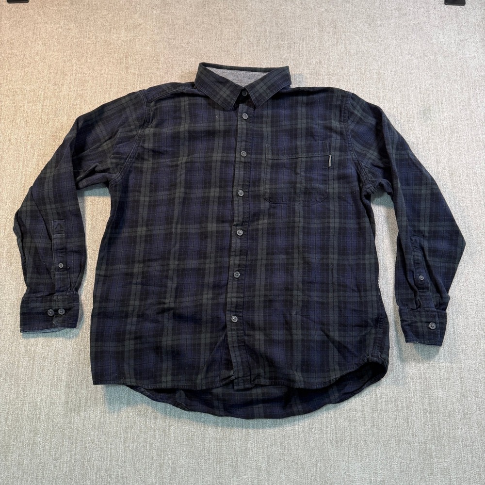 Eddie Bauer Mens XL Flannel Shirt Navy Blue Green Plaid Long Sleeve Cotton